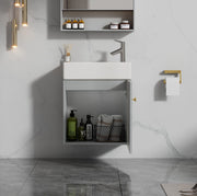 Mobile bagno sospeso con lavabo in ceramica, grigio e bianco