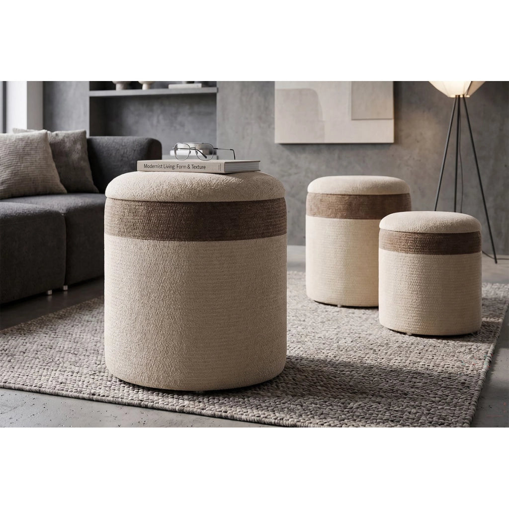 Set di 3 pouf contenitore stile nordico