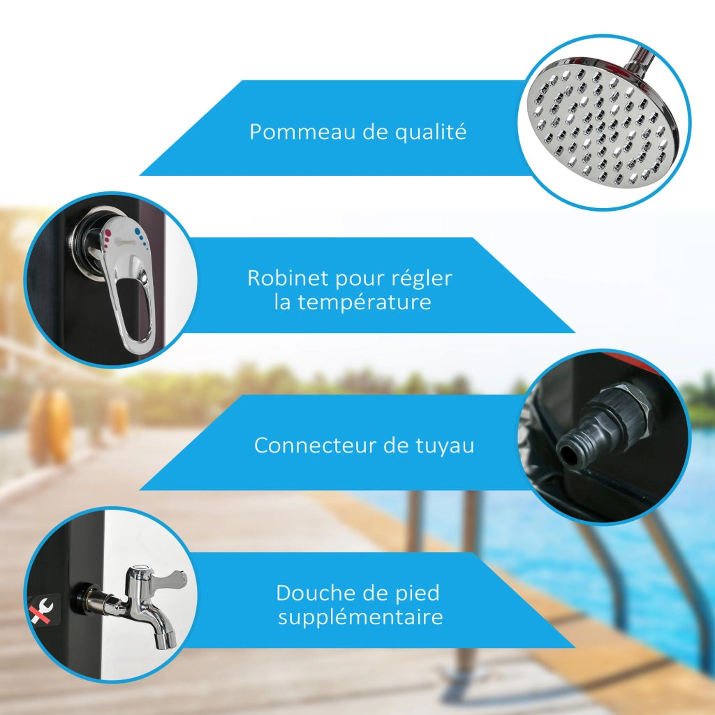 Doccia solare esterna 35L per giardino spiaggia piscina con pomma e rubinetto ¨C zephmum ¨C nero 17.5x14.5x216 cm
