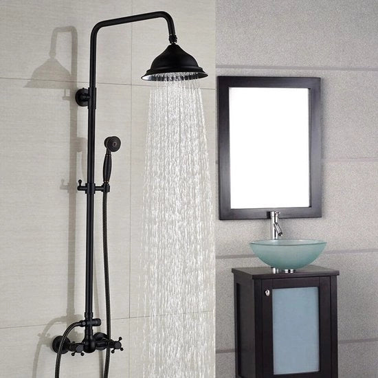 Doccia termostatica, regolabile in altezza, doccia a mano rimovibile, regolabile, doccia per bagno, casa, hotel (nero)