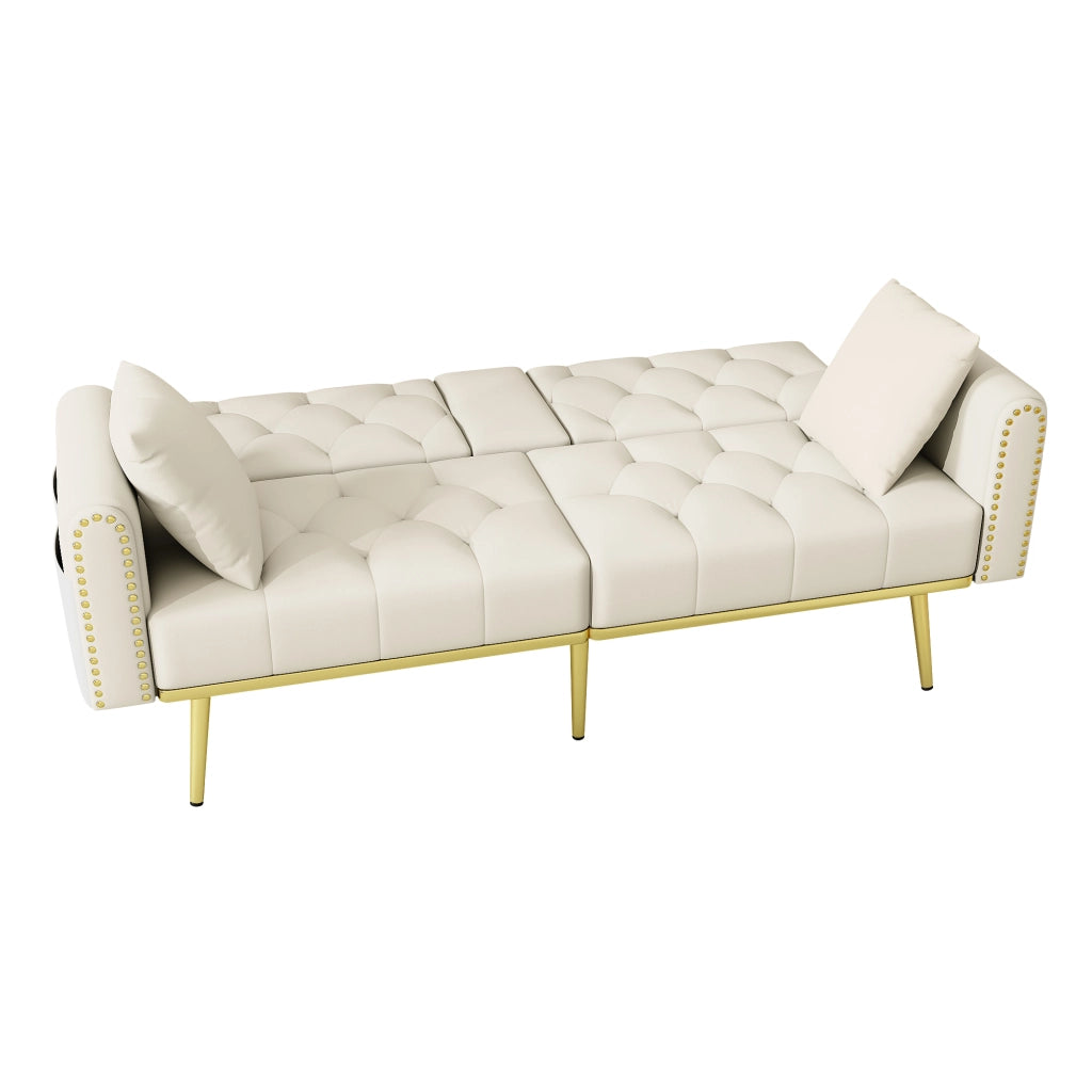 Divano letto 2 posti - con schienale regolabile e portabicchieri - velluto beige