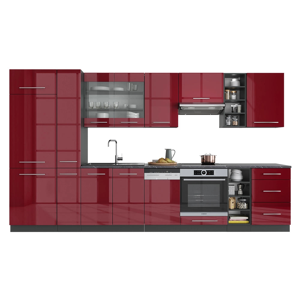 Cucina componibile Fame-Line Bordeaux lucido/Antracite 355 cm, PL Marmo Vicco