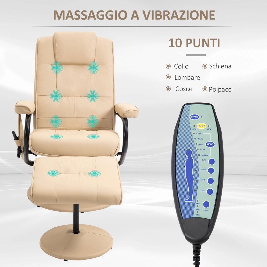 Poltrona Relax Massaggiante Reclinabile con Poggiapiedi ¨C Minimal ¨C Crema Finta Pelle