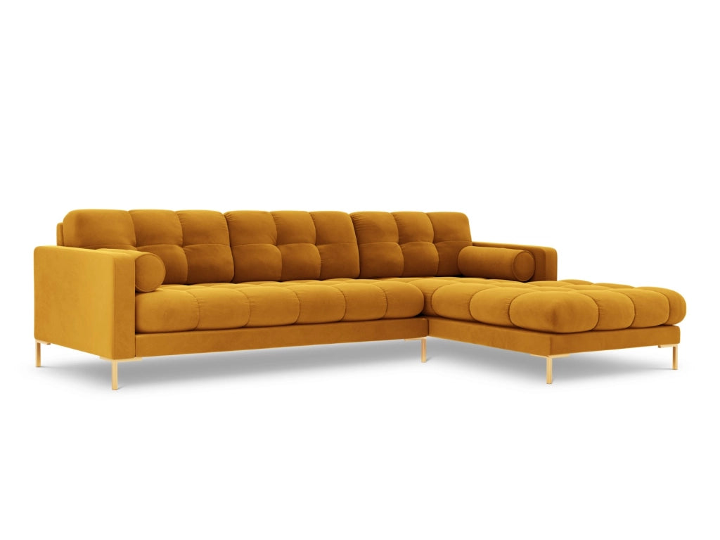 Cosmopolitan Design - Divano angolare destro "Bali" 5 posti in velluto giallo 