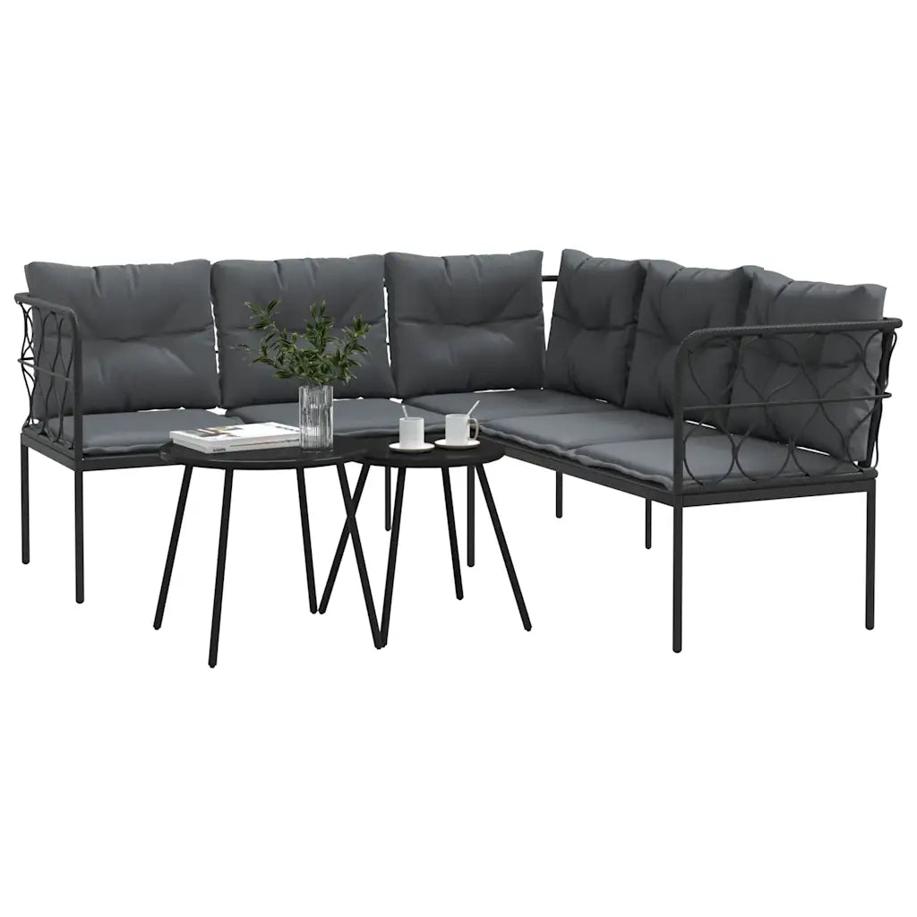 Set Divano da Giardino con Cuscini Nero Acciaio e Textilene 3283744