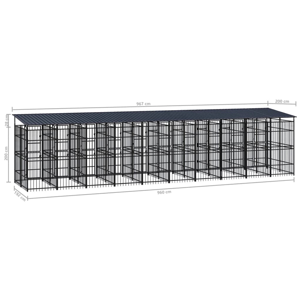 Cuccia/gabbia/recinto per animali domestici da esterno con tetto per cani acciaio 18,43 m² nero 02_0041751