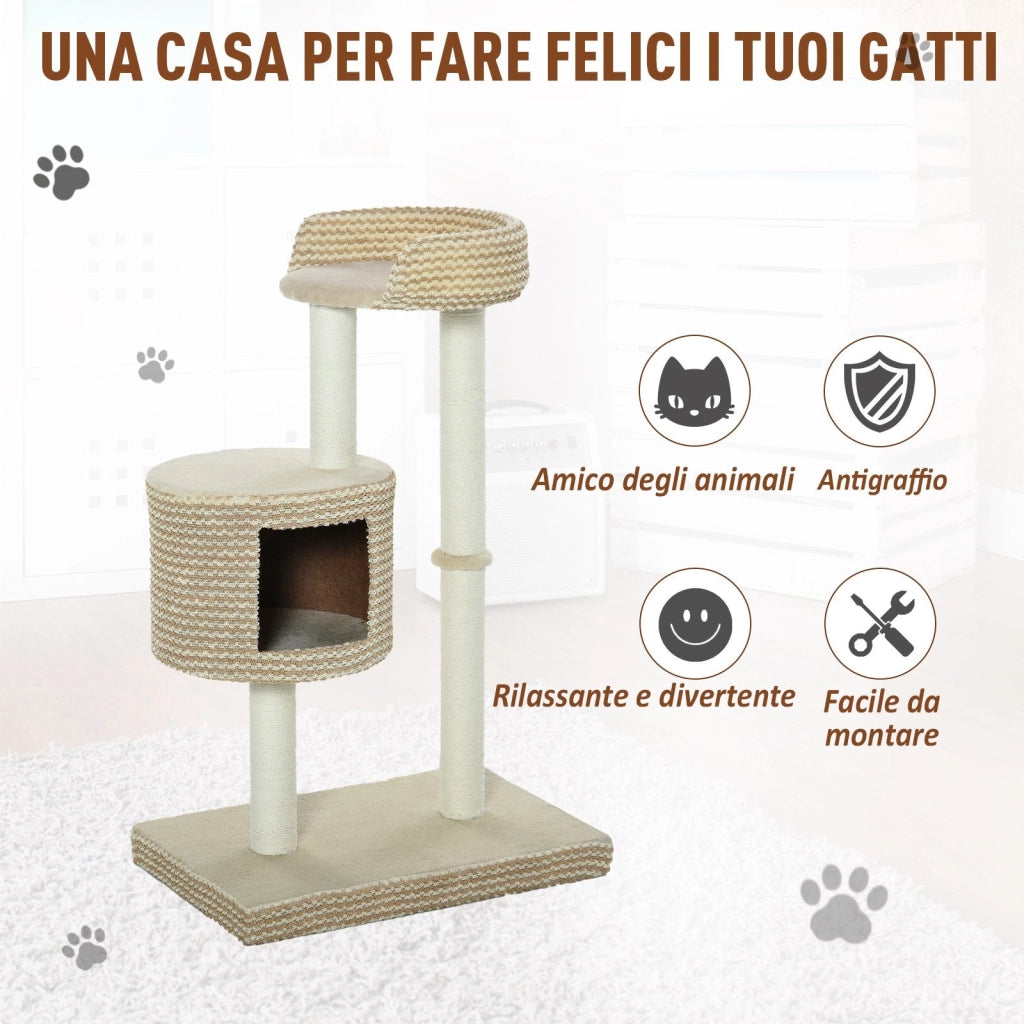 Albero Tiragraffi per Gatti 61x41x96 cm con Corda di Juta  Beige