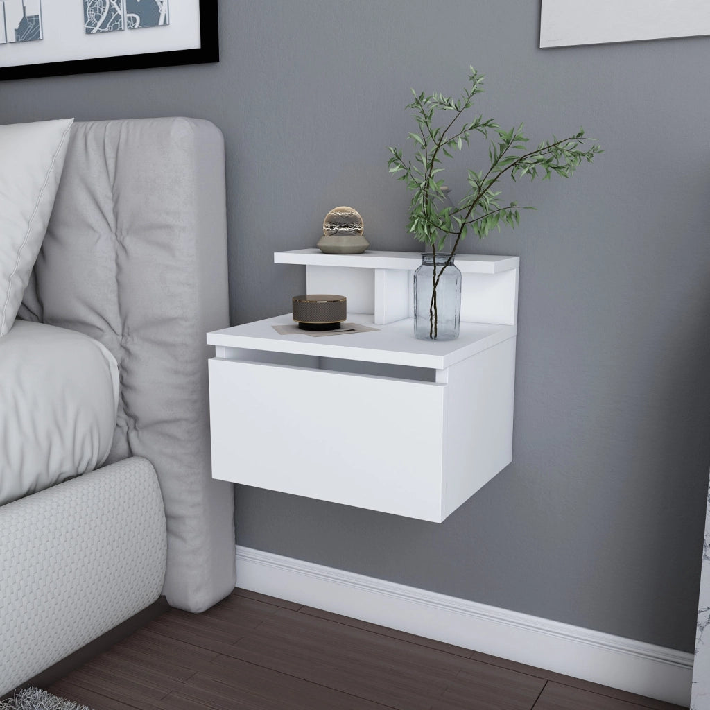 Comodino a parete in legno "Alice" - 40 x 32 x 35 cm - Bianco