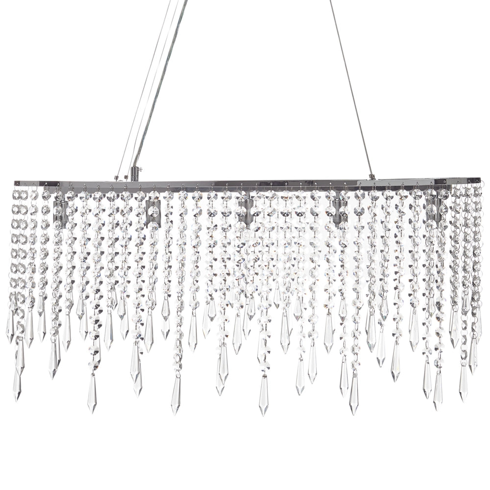 Lampadario in ferro argentato finitura cromo con cristalli illuminazione soggiorno sala da pranzo stile glamour