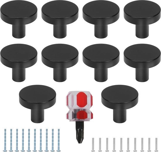 Set di 10 maniglie di cassetto nere lucide per maniglie di mobile, maniglie di cassetto, maniglie di cucina, maniglie di porta in lega di alluminio vintage con 20 viti per armadio, cassetti di armadio, porte di cassetti