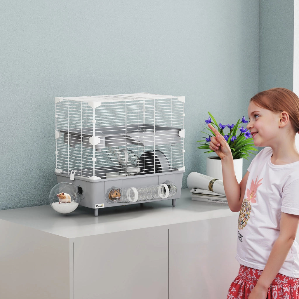 Gabbia per criceti a 2 livelli con ruota ¨C Zephmum ¨C Grigio 44.5x28x44 cm