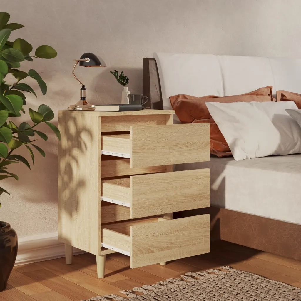 Comodino | Armadio da Notte | Mobiletto da notte con Gambe in Legno Massello Rovere Sonoma 40x35x69 cm
