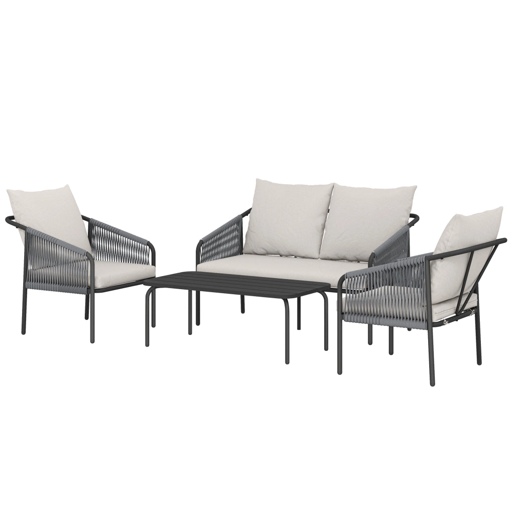 Set Giardino 4 Pezzi Divano Poltrone Tavolo in Rattan ¨C zephmum ¨C Khaki