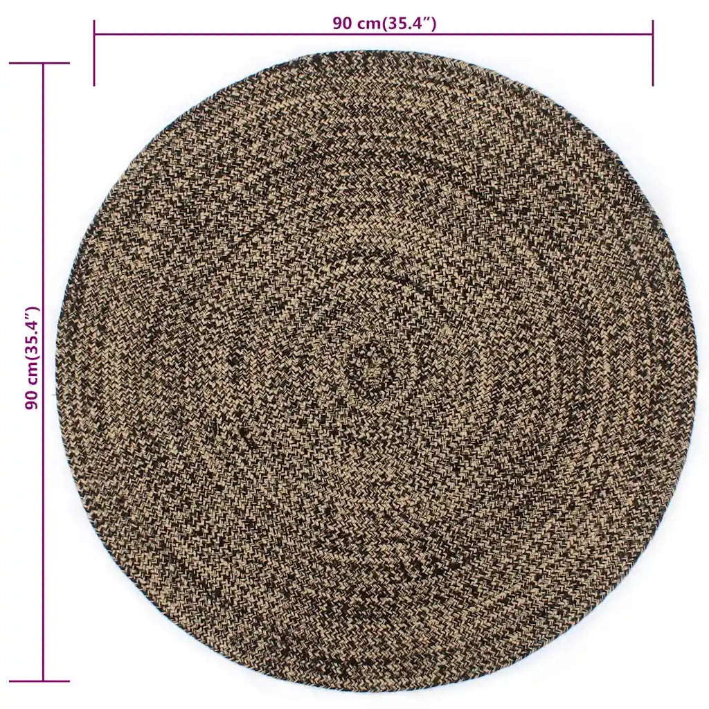 Tappeto del soggiorno | Tappeto Artigianale in Juta Nero e Naturale 90 cm
