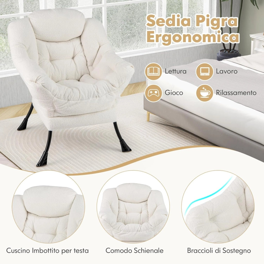 Poltrona Relax, Poltrona da Lettura con Cuscino, Elegante con Schienale e Seduta Imbottiti, Braccioli e Tasca di Stoccaggio, Portata 150 kg (Senza Pouf, Cashmere Beige)