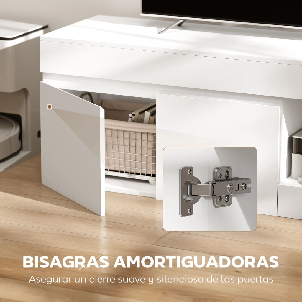 Mobile TV Moderno per Soggiorno con 2 Ante e Ripiano Aperto ¨C Zephmum ¨C Bianco 140x40x48 cm