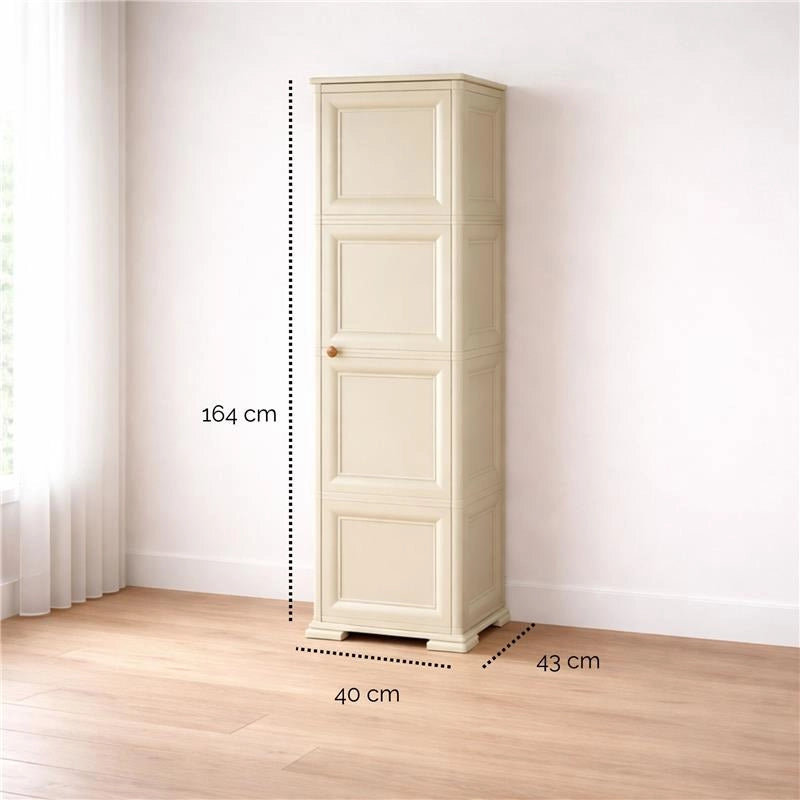 COLONNINA 4 MODULI IN PLASTICA EFFETTO LEGNO CON ANTE LISCE 40X43X164 CM, MOBILETTO ALTO MULTIUSO PER CAMERA, SALOTTO, STUDIO E HOME OFFICE