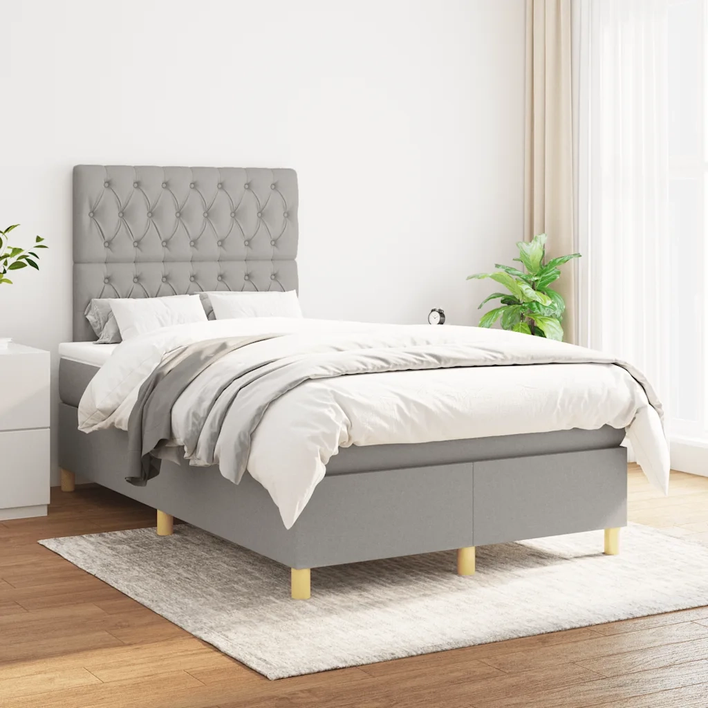 Giroletto a Molle con Materasso Grigio Chiaro 120x190cm Tessuto