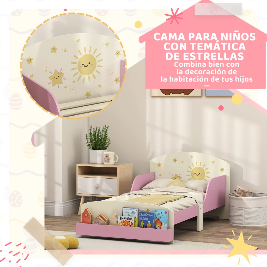 Letto a soppalco contenitore per bambini ¨C Zephmum ¨C Rosa 70x140 cm con stelle