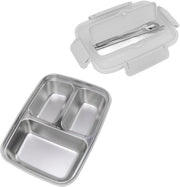 Scatola, 3 compartimenti, acciaio inossidabile, scatola, borsa per pranzo portatile, contenitore di cibo impermeabile con cucchiaio e stecchi per cibi, per ufficio, scuola, campeggio (bianca)