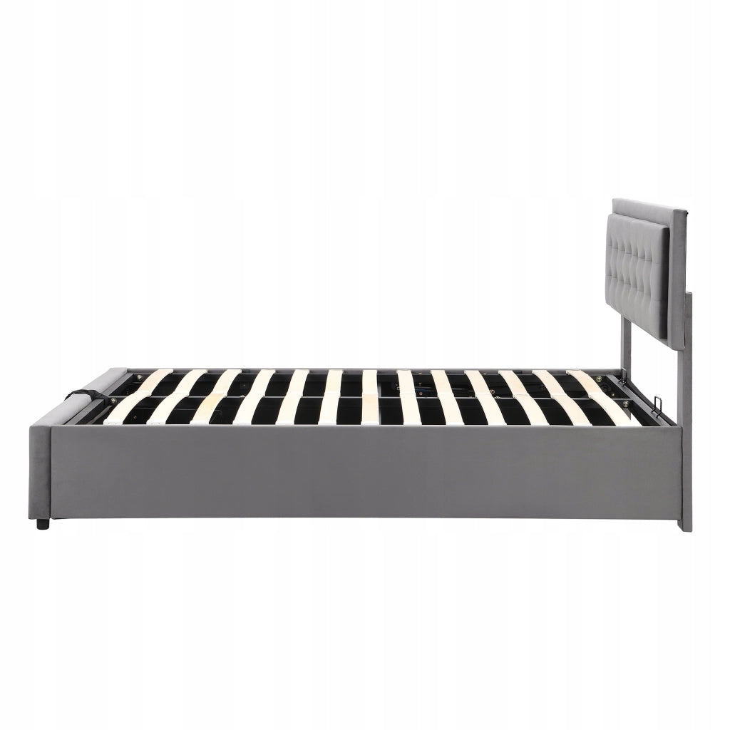 Letto matrimoniale con 2 cassetti - Xylo - 140x190 - Velluto grigio
