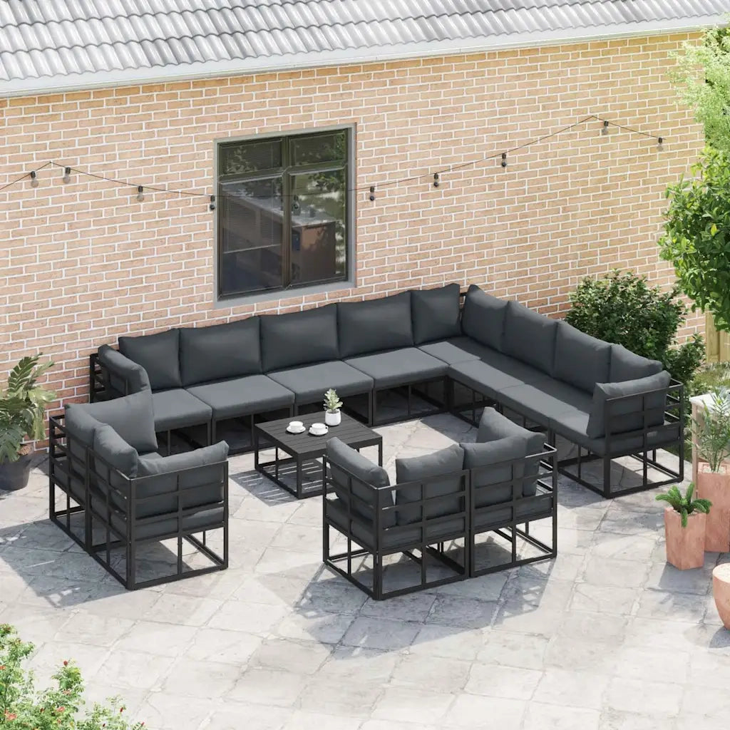 vidaXL Set Divano da Giardino con cuscino 12 pcs Nero Alluminio