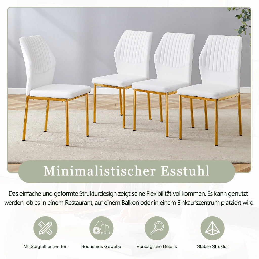 Sedia da Pranzo Set da 4 con Schienale Ergonomico e Piedini Antiscivolo in PU e Metallo Bianco Oro 93 cm