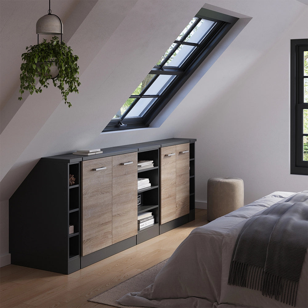Set di mobili sottotetto Rion Sonoma/Antracite 210 cm Set di 5 carcasse armadio profondità 60 cm Vicco
