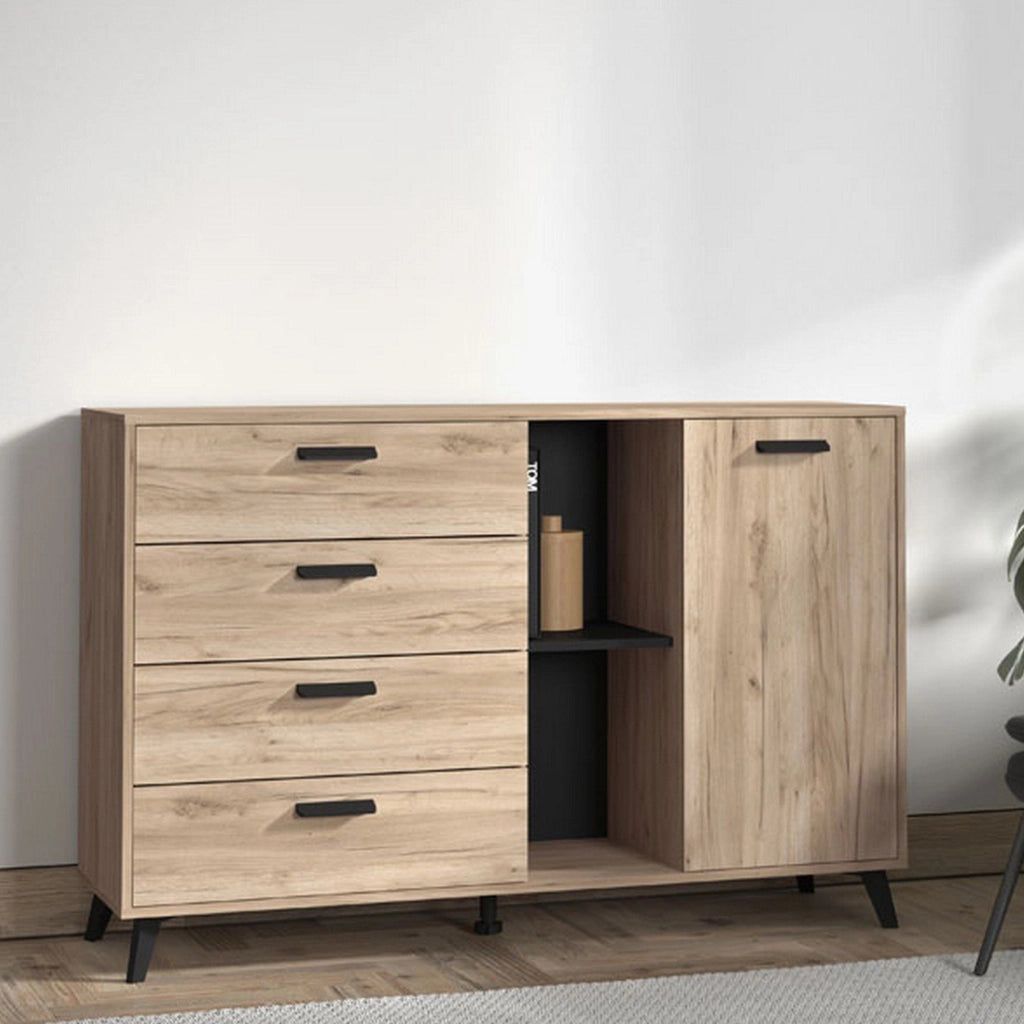 Madia Issogne, Credenza 4 Cassetti, 137.5x40x90.5h cm Marrone Rovere Grigio