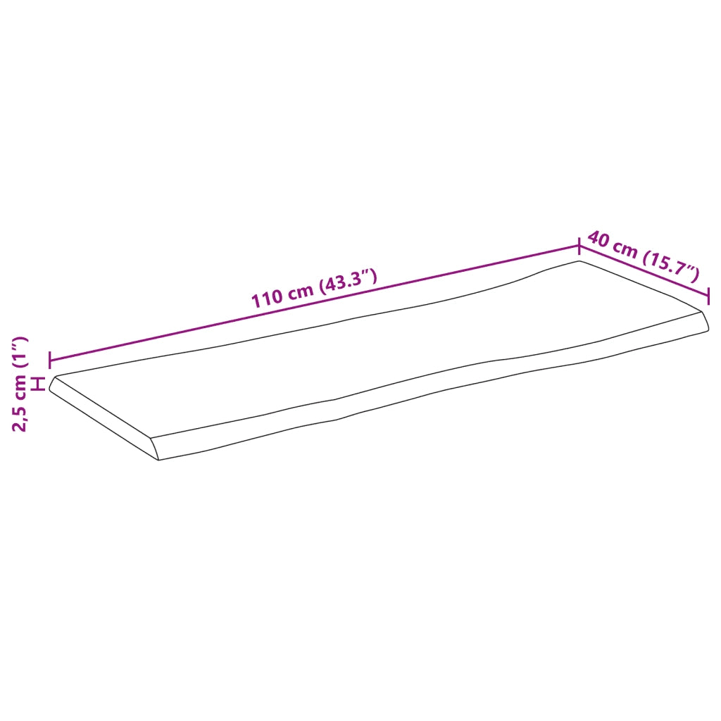 Piano Tavolo Bordi Vivi 110x40x2,5 cm Legno di Mango Grezzo 370661