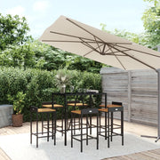Set Bar Giardino 7 pz Nero Polyrattan e Legno Massello Acacia 3187678