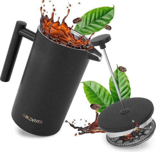 Caffettiera a stantuffo di 1L - Zangaro di acciaio inossidabile, a doppia parete e isolato per caffè e tè