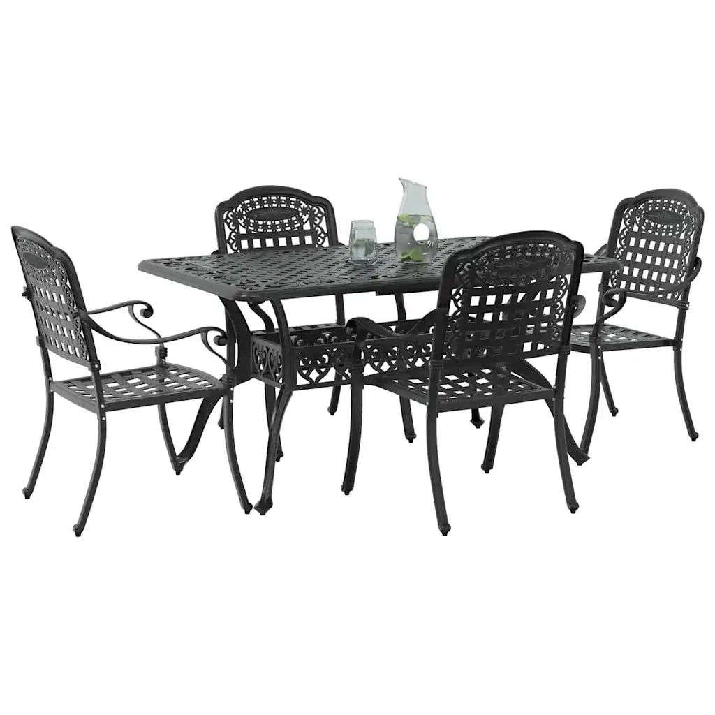 Set da Pranzo per Giardino 5 pcs Nero Alluminio