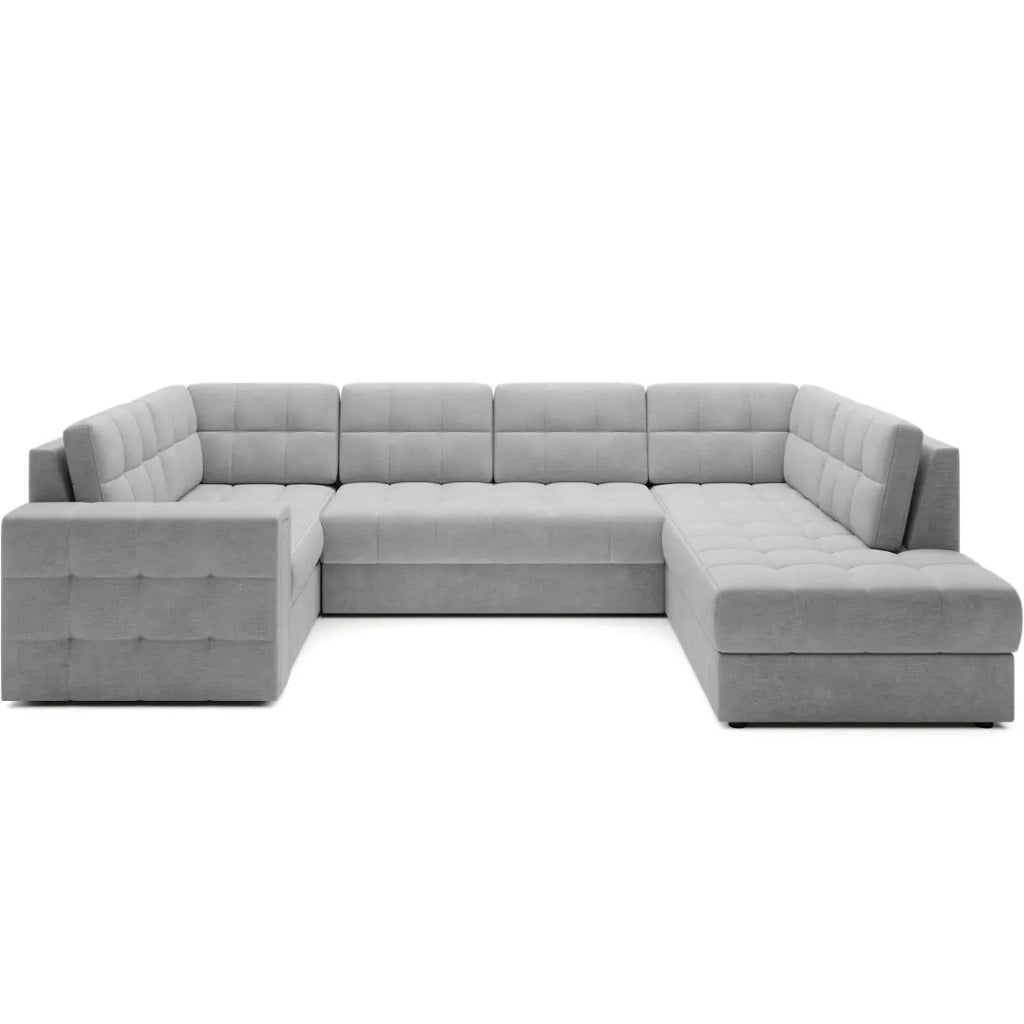 Divano ad angolo convertibile MONTEZA grigio 299 cm con contenitore e letto