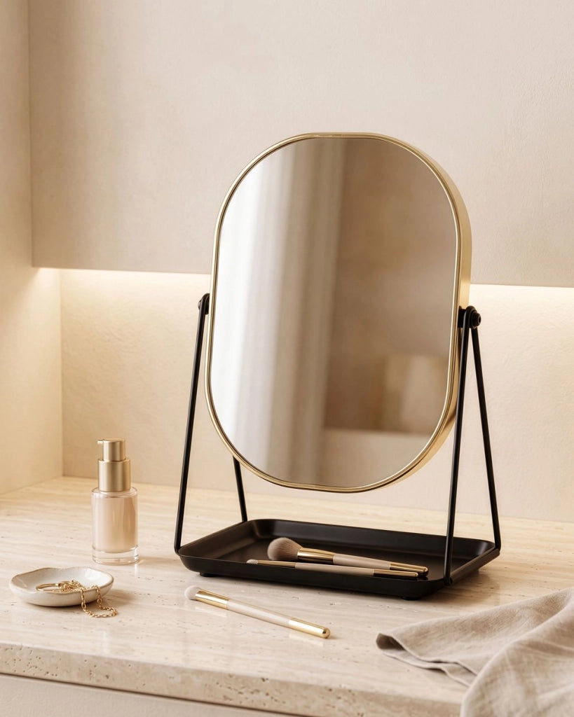 Specchio make up decorativo da tavolo oro 20 x 22 cm bagno camera da letto moderno