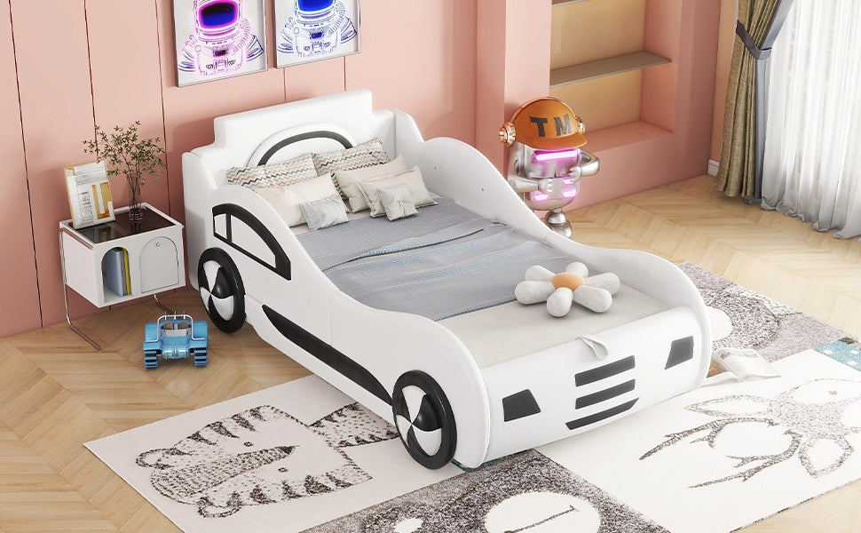 DESMIU Letto per bambini 1 posto con vano idraulico, 90 × 200 cm, senza materasso, in PU e MDF, bianco