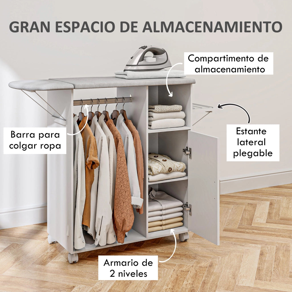 Mueble da Stiro con Ruote ¨C zephmum ¨C Bianco 127x42.5x99 cm