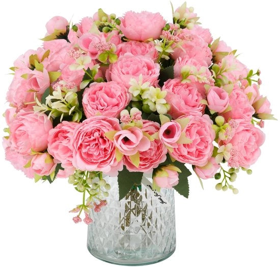 Fiori Faux Peonie - Ideali per Matrimoni - Rosa - Fiori Decorativi - Adatti per Interno ed Esterno - 4 Bunches