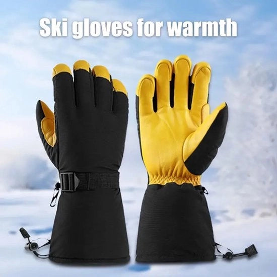 Guanti da neve estremi - Guanti caldi (-10°C/14°F) con chiusura a cordino regolabile per sci e altre attività invernali - Guanti da neve unisex (nero/giallo)