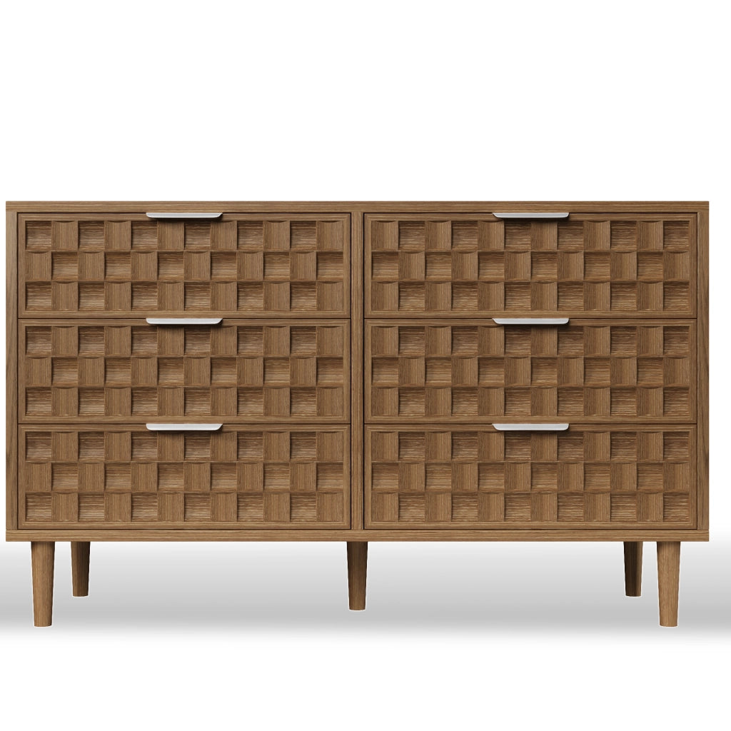 Credenza con 6 cassetti - per soggiorno - in MDF - 120×37×77 cm - rovere