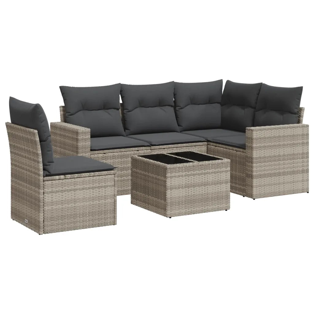 Set Divano da Giardino 6pz con Cuscini Grigio Chiaro Polyrattan