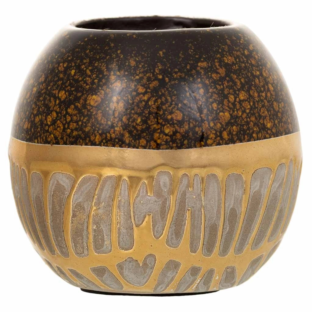 Portacandele in ceramica dorata 8x8x7,5h