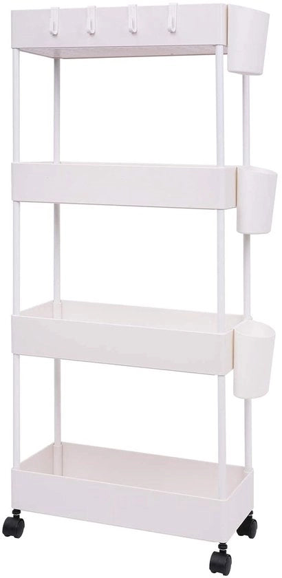 Carrello di archiviazione 4 livelli - mobile e multifunzionale - 1 pezzo - bianco