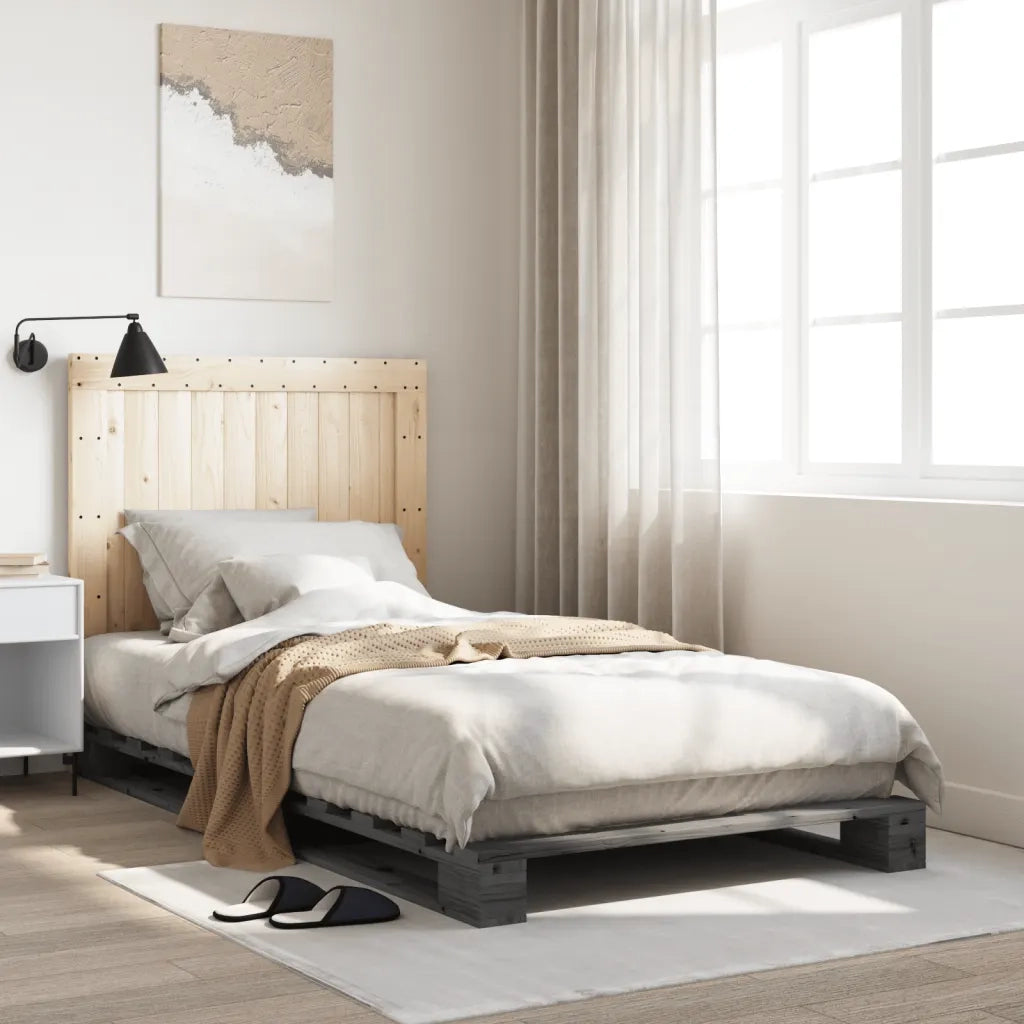 Letto singolo | Letto per adulti | Giroletto con Testiera Grigio 100x200 cm Legno Massello di Pino