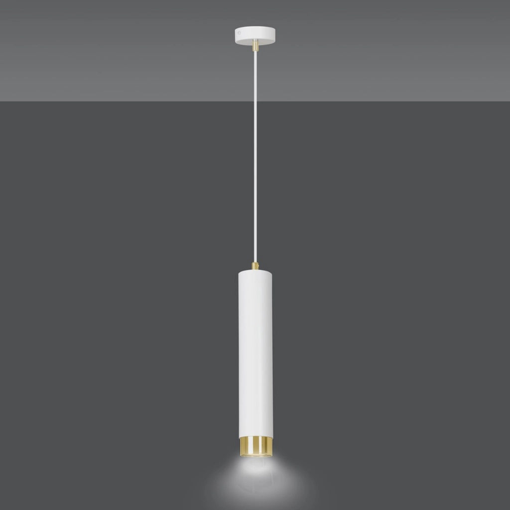 Lampada a sospensione Kibo in acciaio bianco e oro