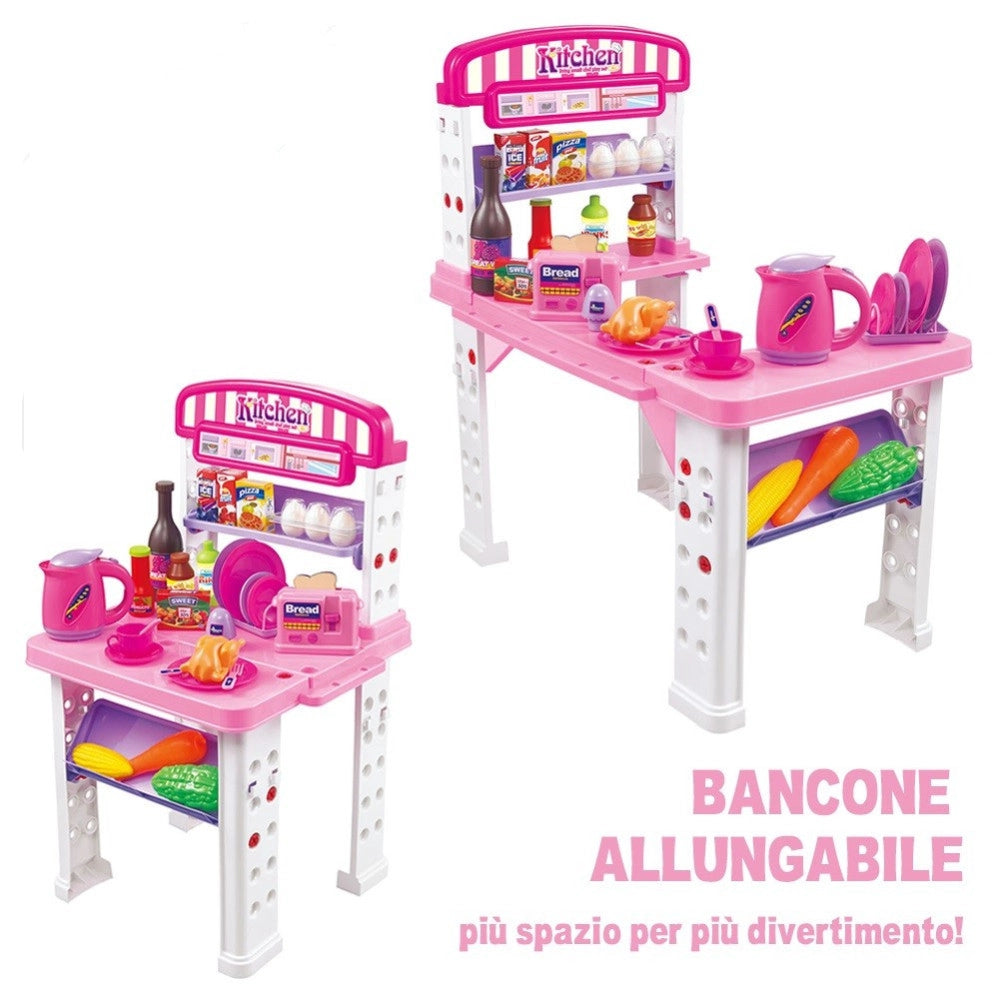 Trade Shop - Playset Cucina Giocattolo Bambini Banco Estensibile Numerosi Accessori Gioco -