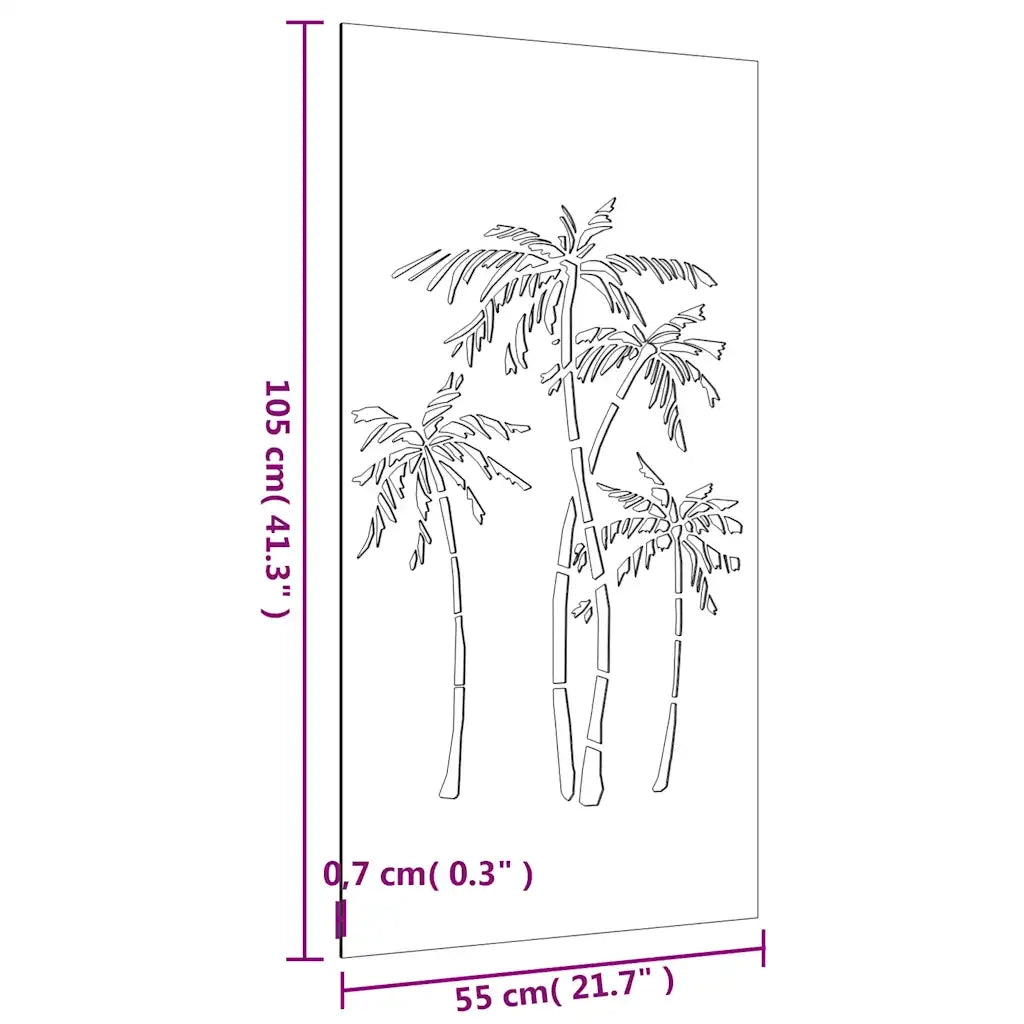 Decorazione Muro da Giardino 105x55 cm Palma in Acciaio Corten 824485