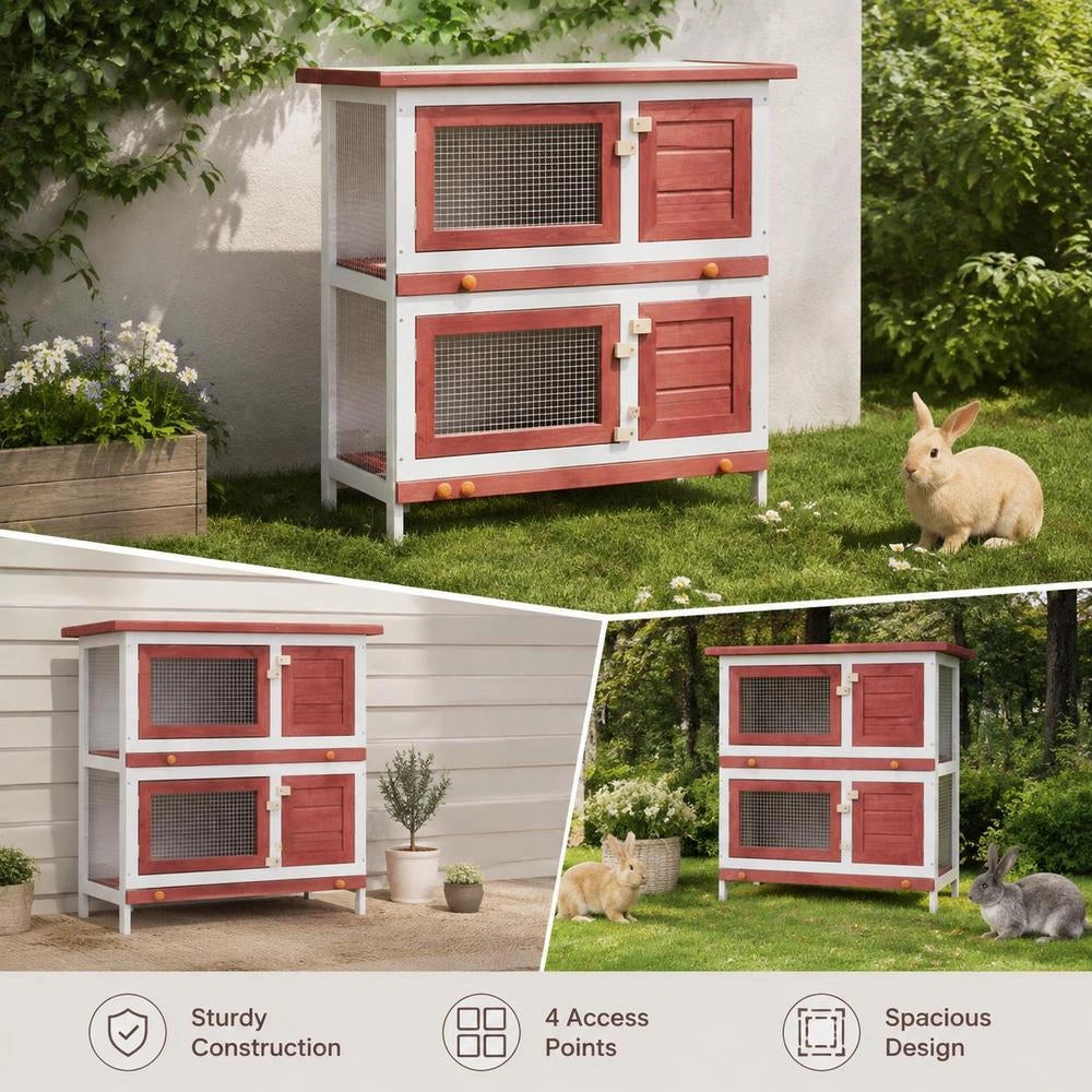 Rabbit Hutch With 4 Doors, Red Wood