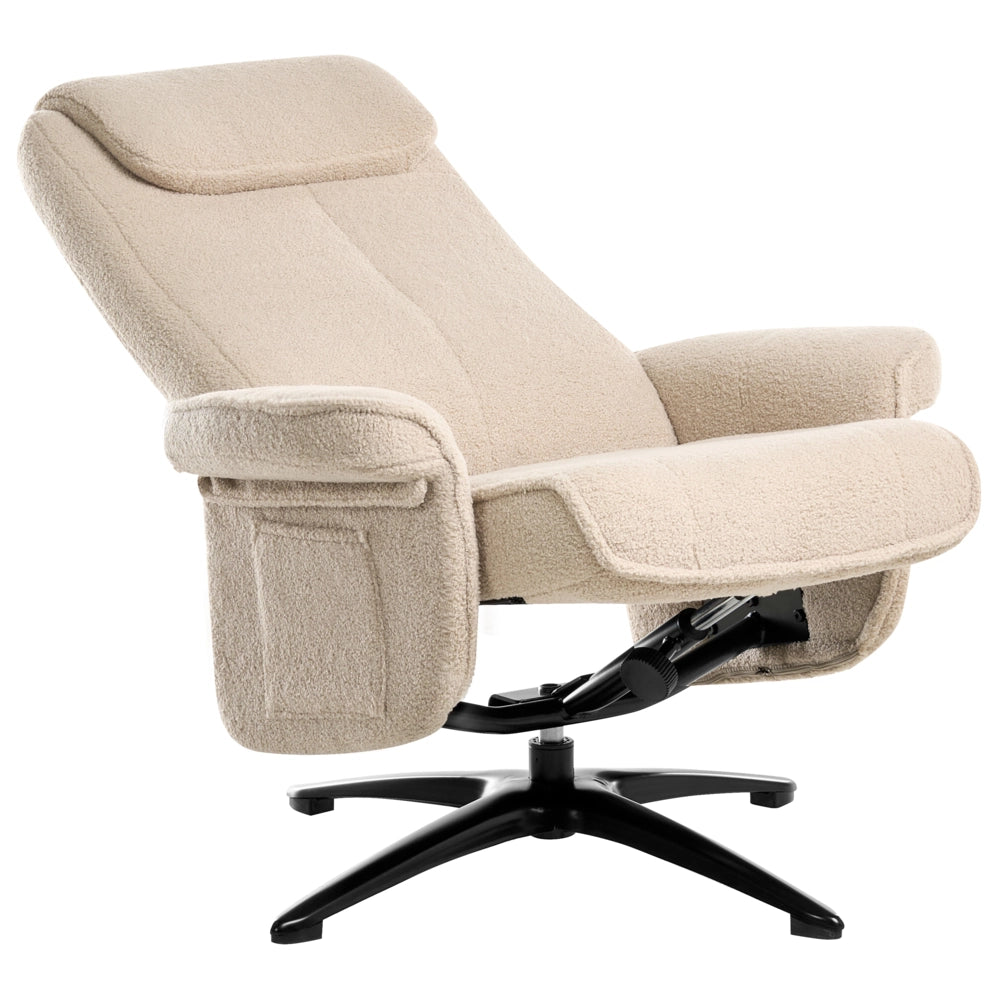 Poltrona reclinabile Beige con poggiapiedi Tessuto Boucle Girevole Struttura in metallo Design retrò