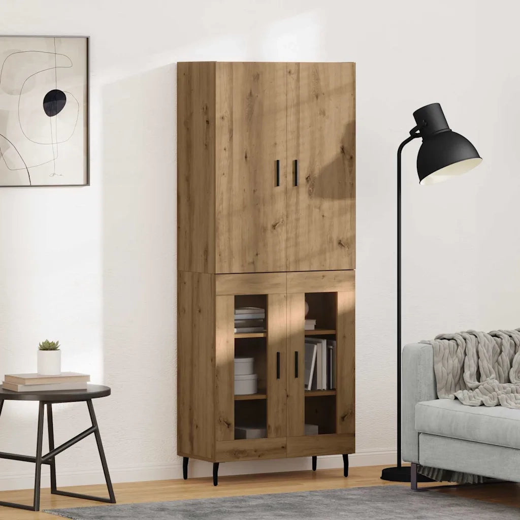 Credenza 2 pcs Legno vecchio Legno Stratificato e Vetro